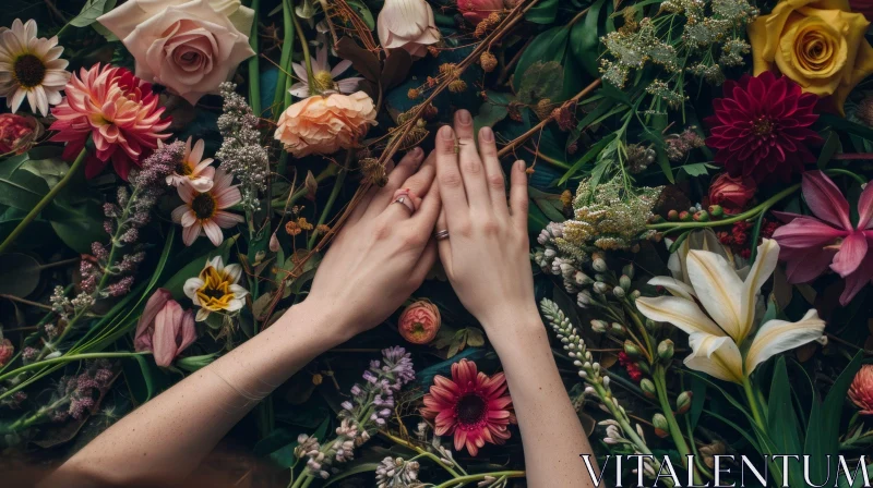 Colorful Flowers and Woman's Hands: A Captivating Composition AI Image