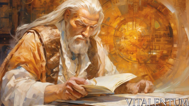 Elderly Man Reading Book - Artistic Painting AI Image