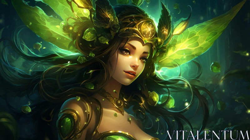 Enchanting Green-Haired Woman - Digital Fantasy Portrait AI Image