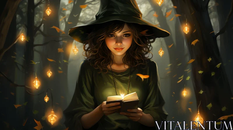 Enchanting Witch in Forest - Digital Painting AI Image