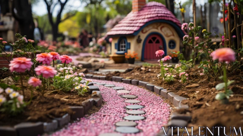 Fairytale-Inspired Garden with a Fairy House and Toy Sculptures AI Image