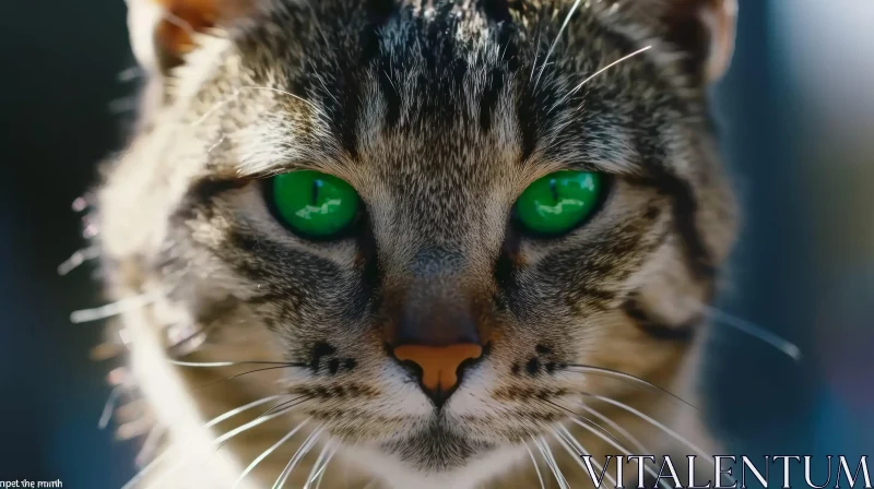 Intense Close-Up of a Cat's Face with Green Eyes and Pink Nose AI Image