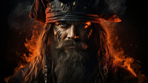 Intense Pirate Portrait with Fire Background