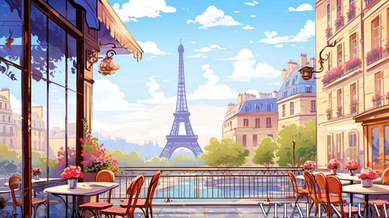 AI ART Paris Cafe View with Eiffel Tower | Scenic Cityscape