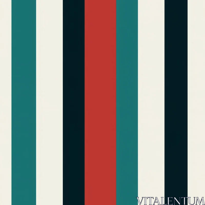 Retro Vertical Stripes Pattern in Dark Blue, Red, Teal, Ivory, Black AI Image
