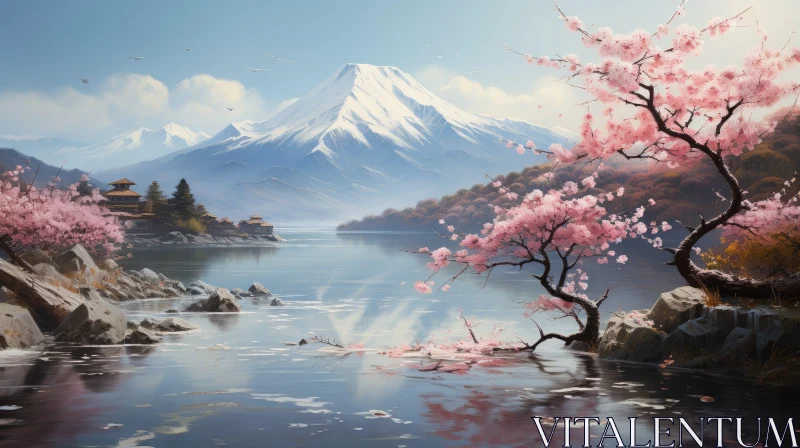 Tranquil Mountain and Lake Landscape in Japan AI Image