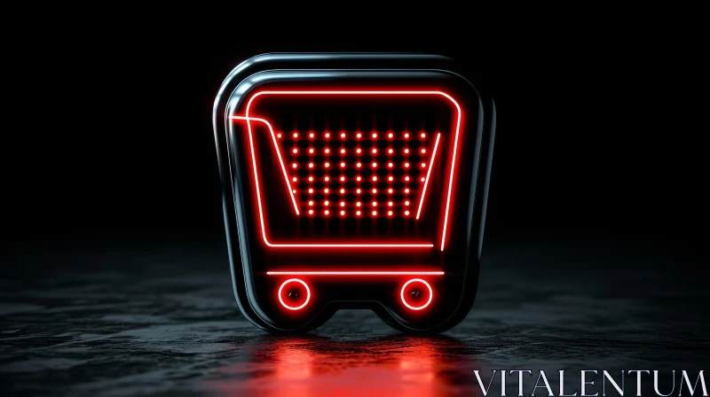 3D Illustration of a Glowing Black and Red Shopping Cart Icon AI Image