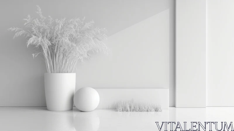 AI ART Abstract 3D Rendering: White Interior Scene with Podium and Pampas Grass