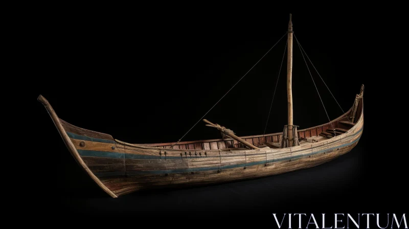 Ancient Wooden Viking Boat - Photo AI Image