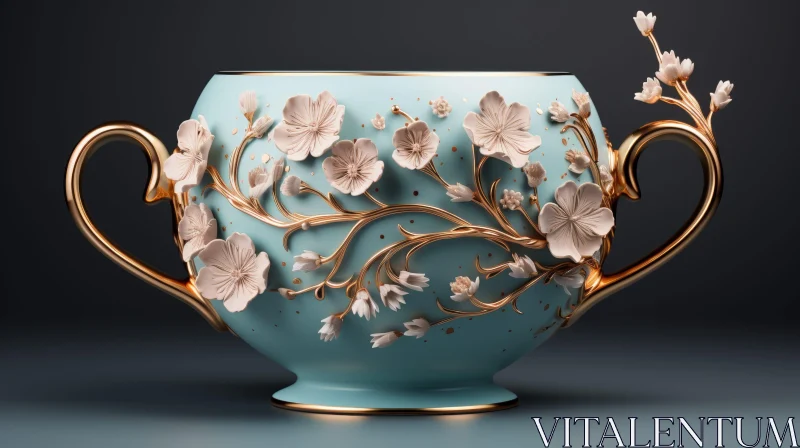 AI ART Blue and Gold Porcelain Vase - 3D Design