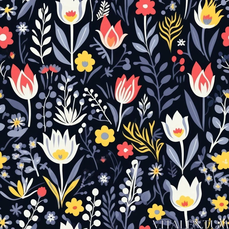 AI ART Dark Blue Floral Pattern for Fabric and Wallpaper