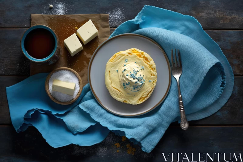Delicious Butter and Sugar Dessert on Blue Tabletop AI Image