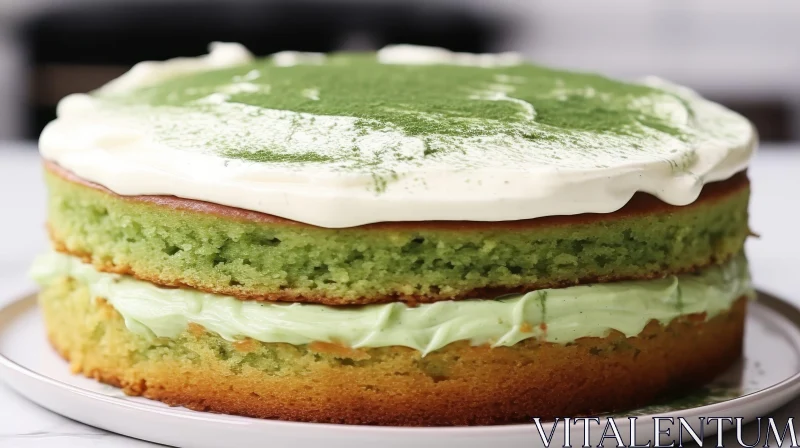 Delicious Two-Layer Cake with Green Tea Frosting AI Image