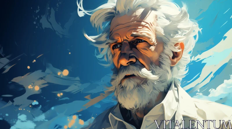 Elderly Man Portrait with White Hair and Beard AI Image