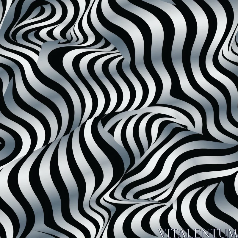 AI ART Elegant Black and White Waves Pattern