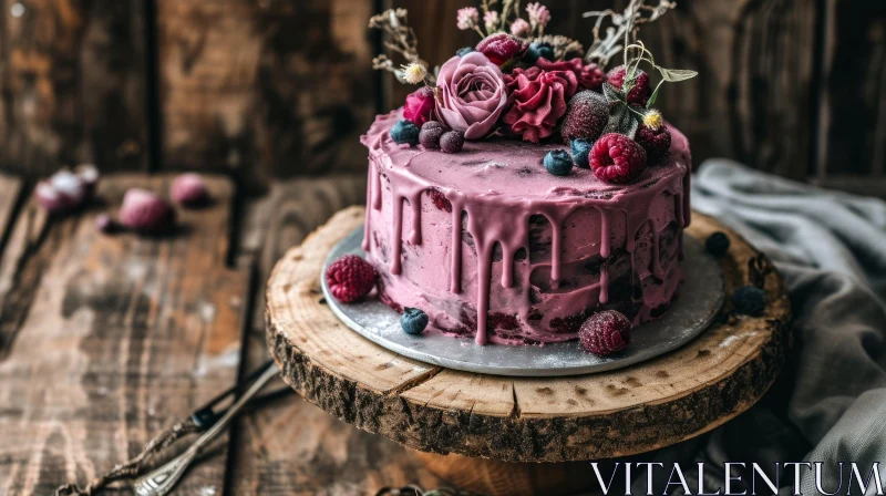 Exquisite Cake on Wooden Table - Delightful Food Photography AI Image