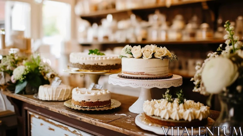 Exquisite Cakes on Wooden Table | Delicious Dessert Photography AI Image