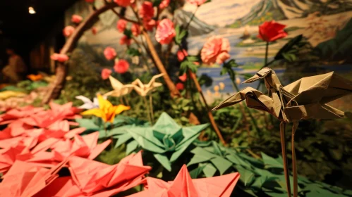 Exquisite Origami Diorama: Serene Pond and Delicate Paper Cranes