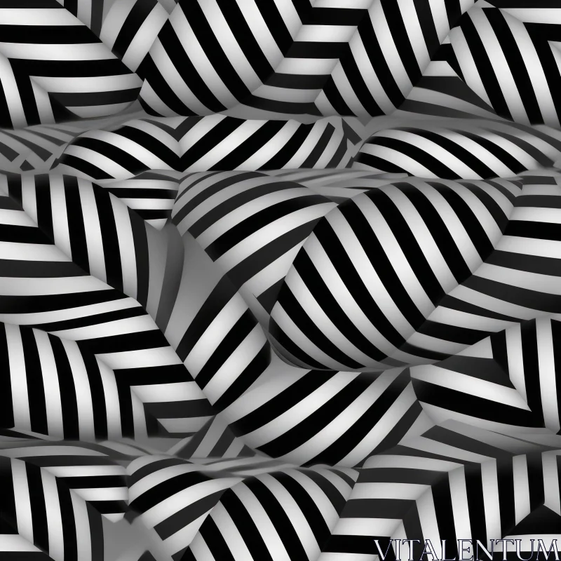 Monochrome 3D Abstract Art - Black and White Striped Spheres AI Image