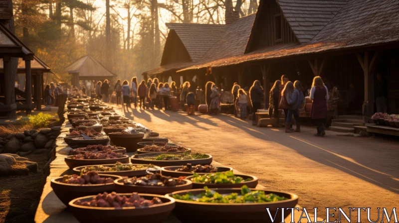 Naturalistic Shadows and Historical Imagery: An Early Medieval Food Market AI Image