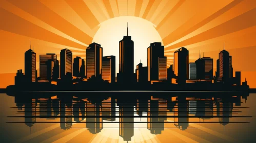 Retro Cityscape Illustration with Sunrise