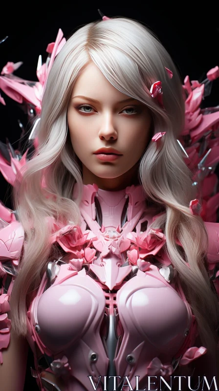 Serious Woman Portrait in Pink and White - Art Concept Design AI Image