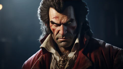 Sinister Man Portrait in Red Coat