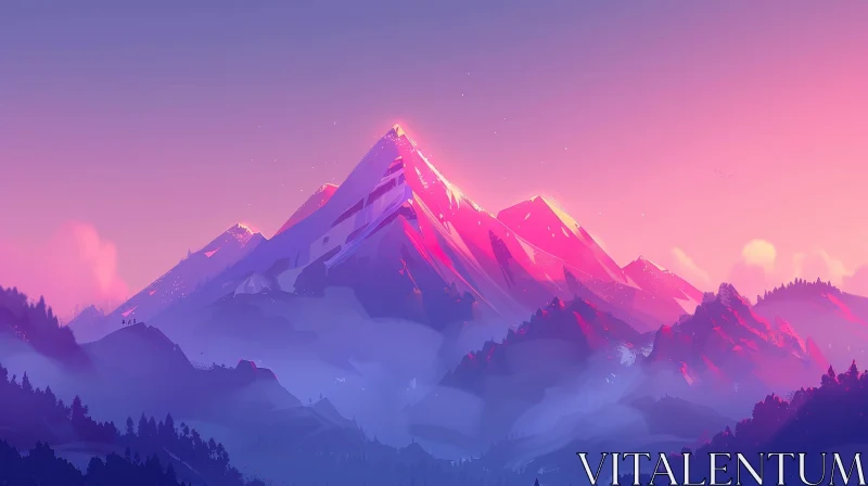 Snowy Mountain Sunset Landscape AI Image