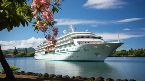 Tranquil White Cruise Ship in Lush Bay Setting
