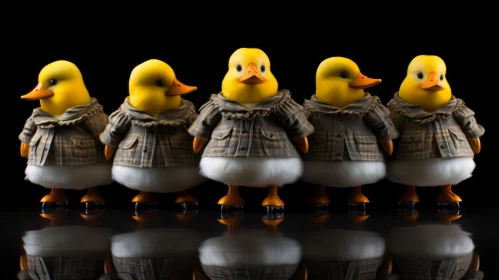 Artistic Portraiture of Five Dressed-Up Ducks