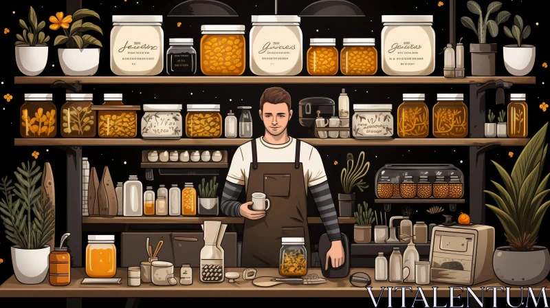 AI ART Barista in Coffee Shop with Coffee Cup