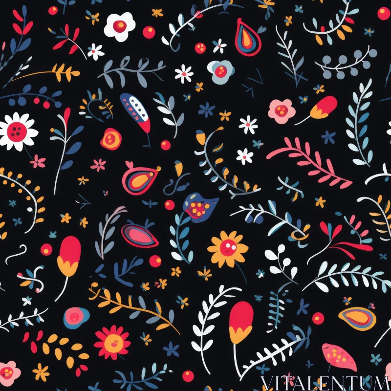 Bright Floral Pattern on Dark Background AI Image
