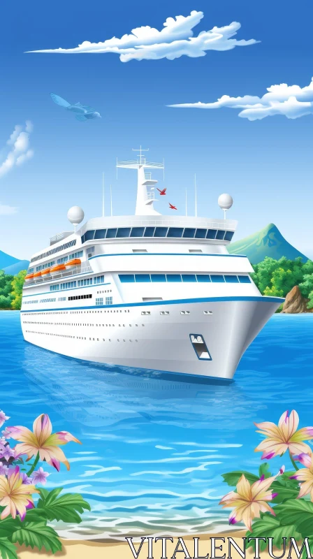 Cruise Ship at Sea Digital Painting AI Image