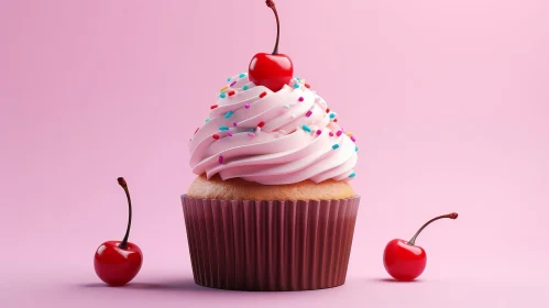 Delicious Cupcake with Cherry on Top - 3D Rendering