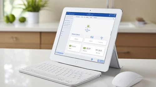 Elegant Tablet and Wireless Mouse Composition on White Table