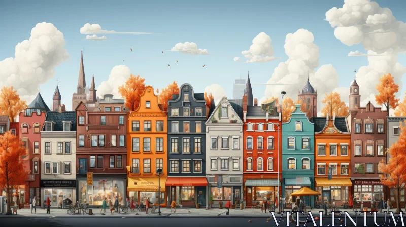 AI ART European City Streetscape - Architectural Diversity and Tranquility