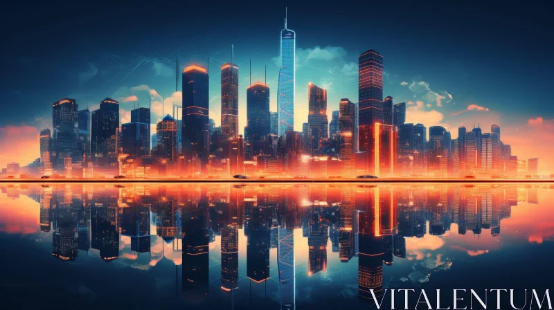 Futuristic Cityscape with Skyscrapers and Bright Lights AI Image