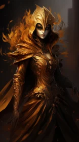 Golden Armor Female Character Digital Painting