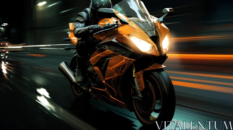 High-Speed Motorcyclist on Orange Sport Bike AI Image