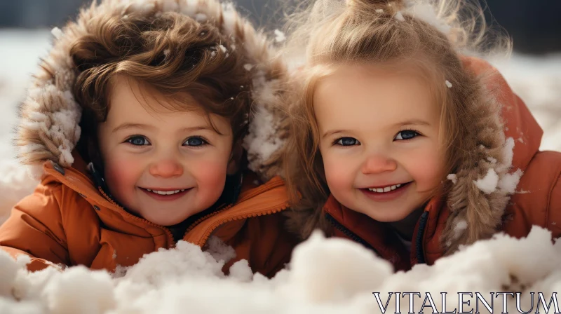 Joyful Children Playing in Snowy Forest AI Image