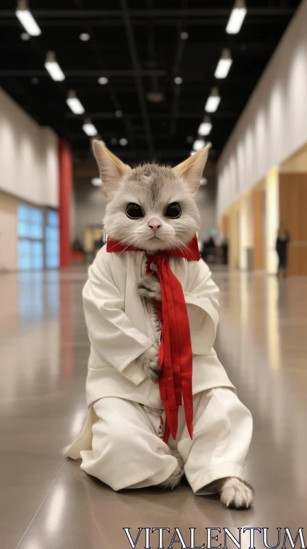 Kung Fu Cat in Japanese-Inspired Imagery AI Image