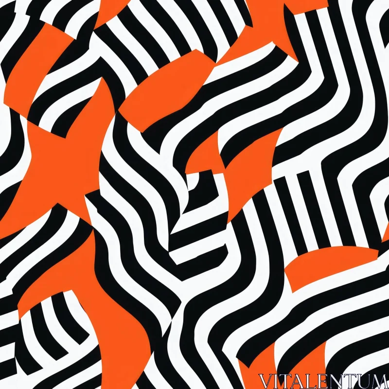 Orange and Black Grid Pattern with Concentric Waves AI Image