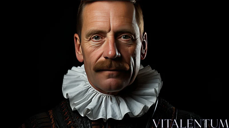 Serious Middle-Aged Man Portrait in White Ruff and Black Doublet AI Image