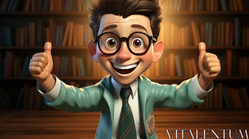 Smiling Boy in Green Suit at Library AI Image