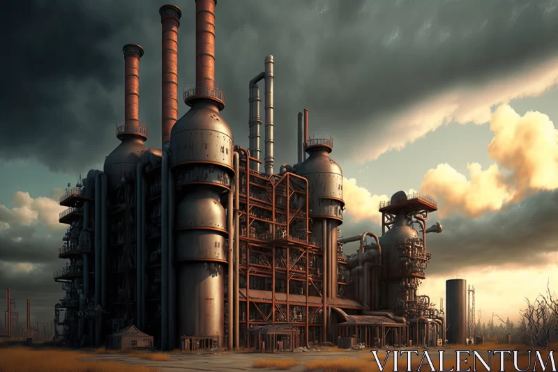 Stunning Industrial Plant: Stylized Realism with Dramatic Skies AI Image