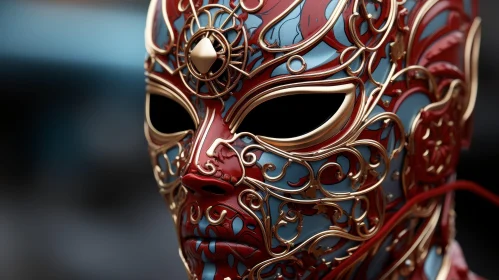 Venetian Mask 3D Rendering - Intricate Metal Design