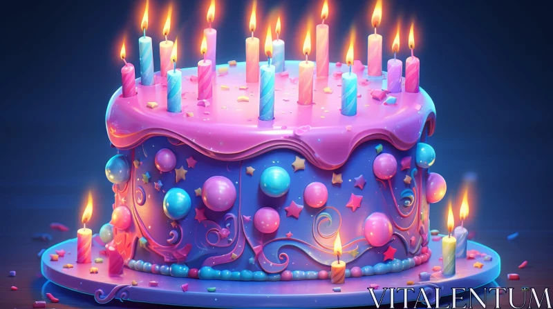 3D Birthday Cake Rendering with Pink and Blue Colors AI Image
