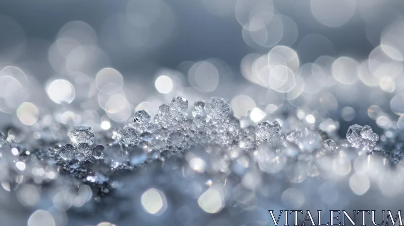 Close-up of Beautiful Ice Crystals Reflecting Sunlight AI Image