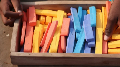 Colorful Chalk Pieces in Wooden Box - Artistic Still Life