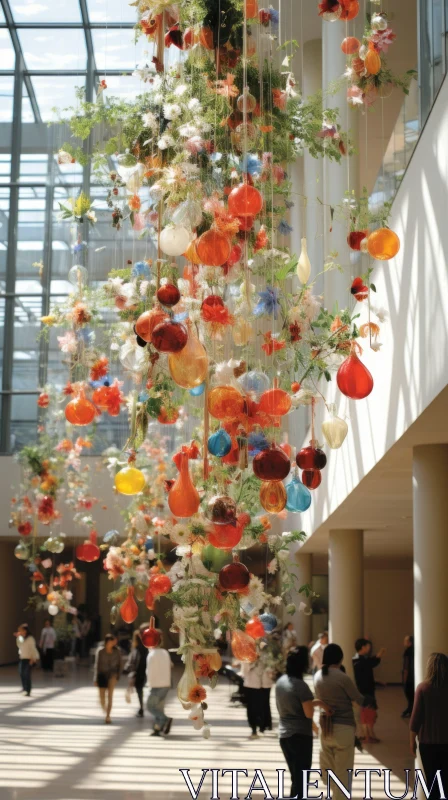 Colorful Glass Flower Sculpture in Interior Setting AI Image